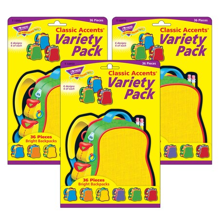 Trend Enterprises Bright Backpacks Classic Accents Variety Pack, 36 Per Pack, PK3 T10950